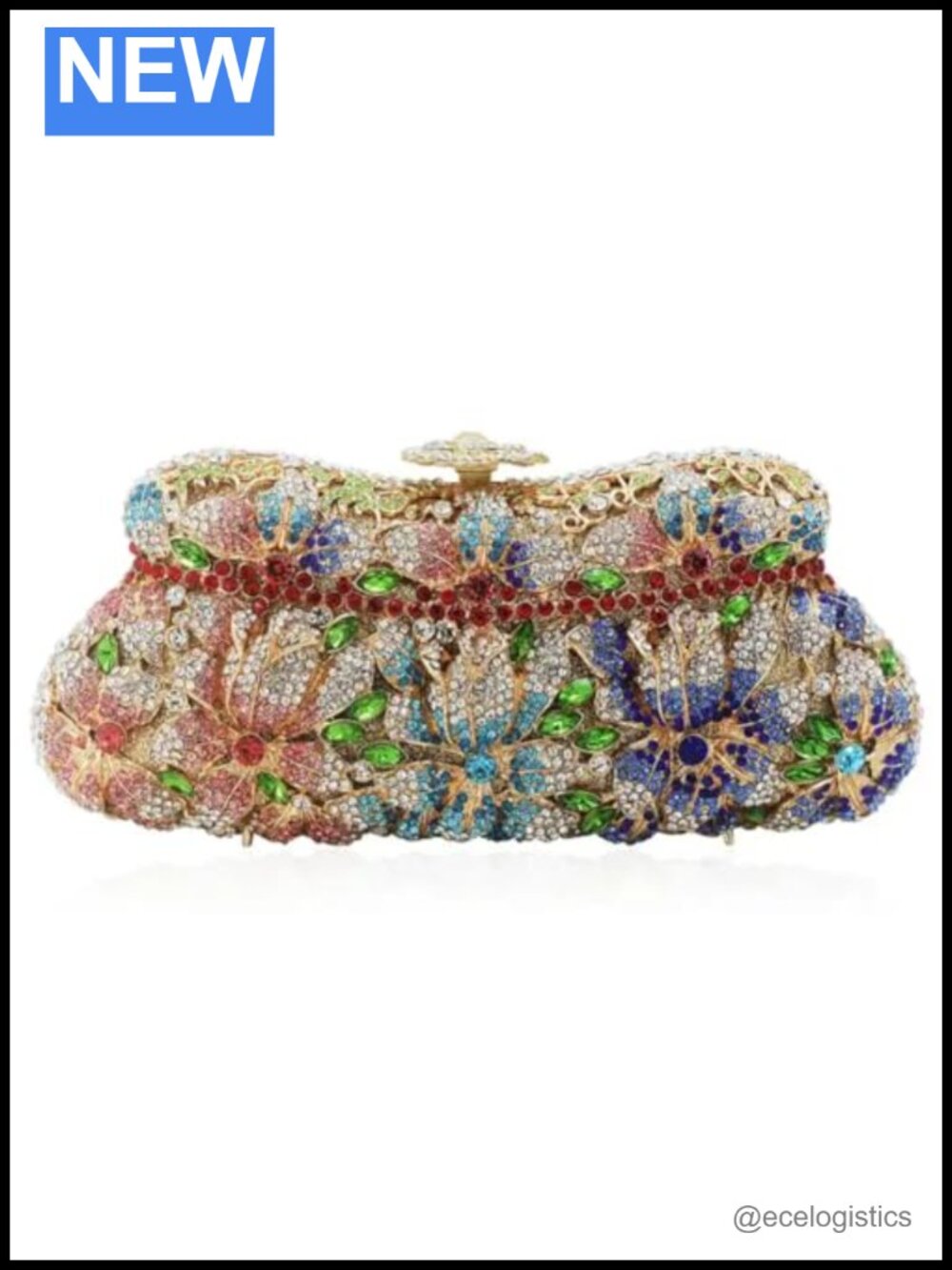 RomanticDesign Women Floral Evening Clutch - Glitter Rhinestone Bridal Purse